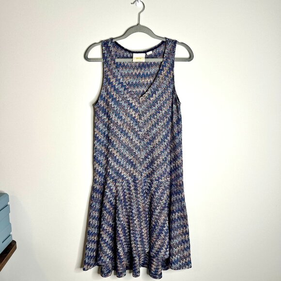 Anthropologie Maeve Westwater Knit Chevron Stripe Drop Waist Dress Retro Boho M - Picture 5 of 10